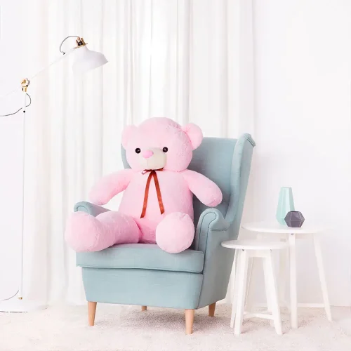 Liels Plīša Lācītis Lācis, Mīksta Rotaļlieta, 100 Cm, Gaiši Brūns, Toto - 100 cm, Pink - Teddyway