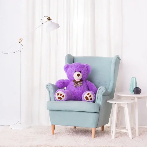 Liels Plīša Lācītis Lācis, Mīksta Rotaļlieta, 100 Cm, Gaiši Brūns, Bobo - 100 cm, Purple - Teddyway