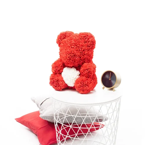 Rose Teddy Bear, Bear Made of Roses, Artificial Roses, Flower Gift, 45 Cm, Red, Otis - Teddyway