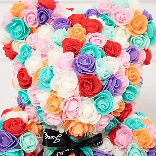 Rose Teddy Bear, Bear Made of Roses, Artificial Roses, Flower Gift, 40 Cm, Multi, Onis - Teddyway